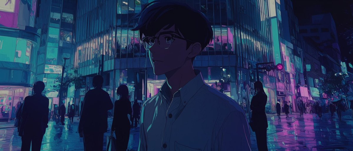 Faceless Anime Neon City Night preview image