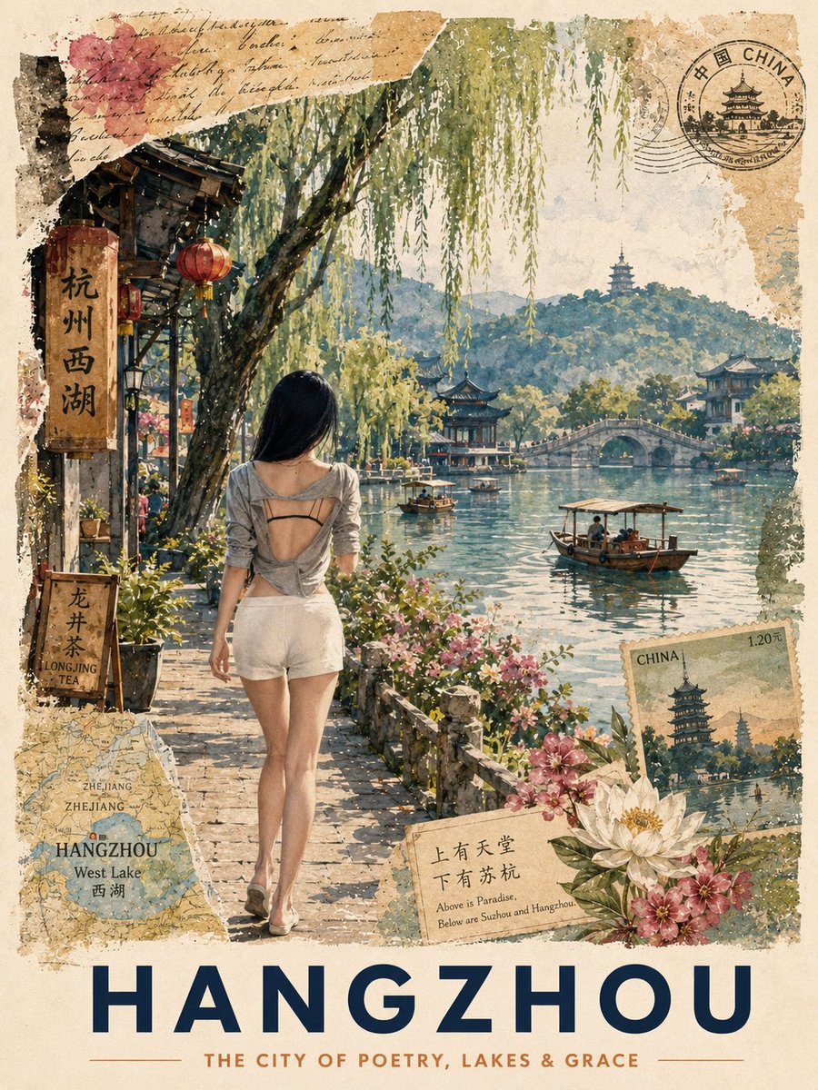 Vintage Hangzhou Travel Postcard preview image