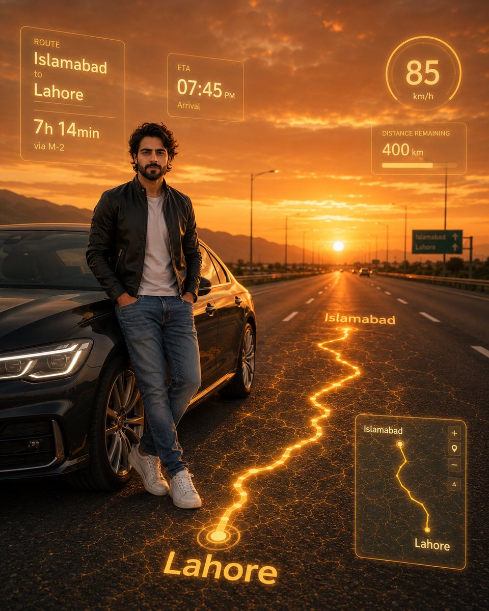 Photorealistic Man with HUD Navigation on Highway preview image