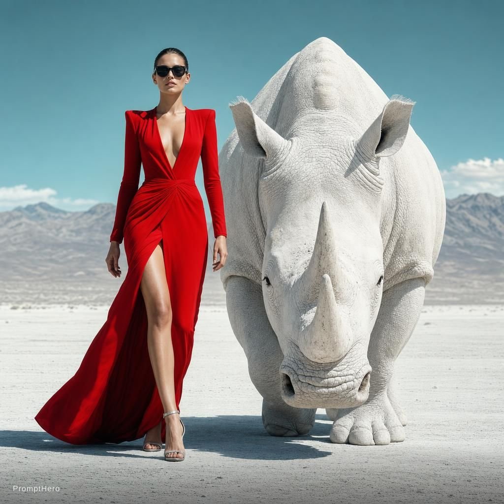 Surreal Editorial Fashion Model with Rhino preview image