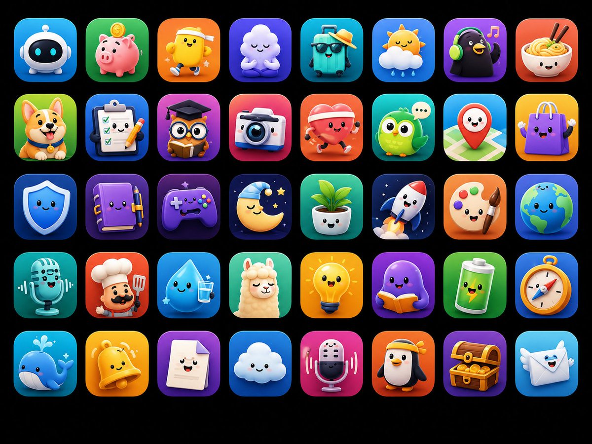 Cute 3D App Mascot Icon Grid preview image