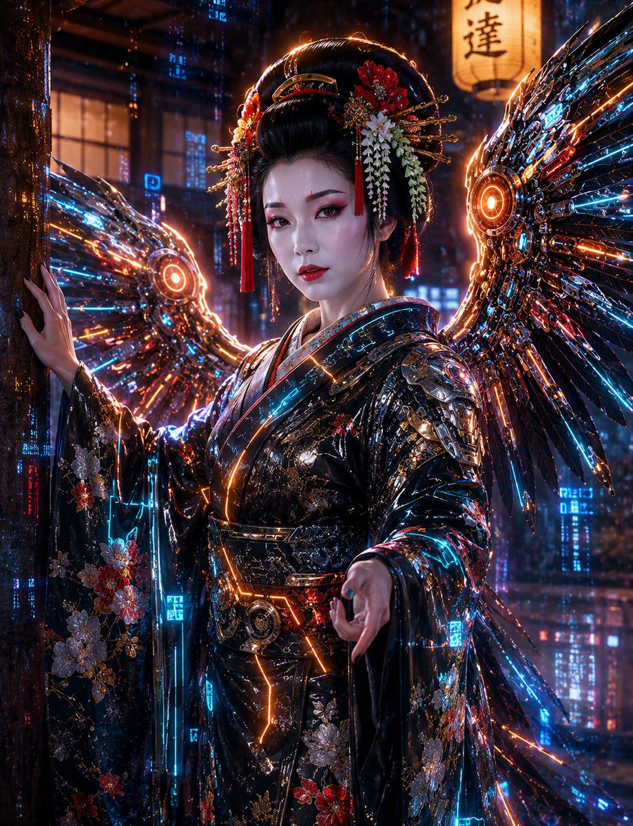Cyberpunk Geisha Angel Portrait preview image