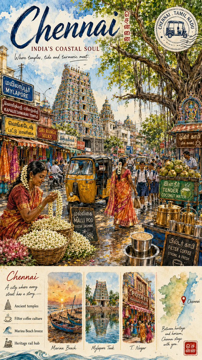 Chennai Watercolor Travel Poster preview image