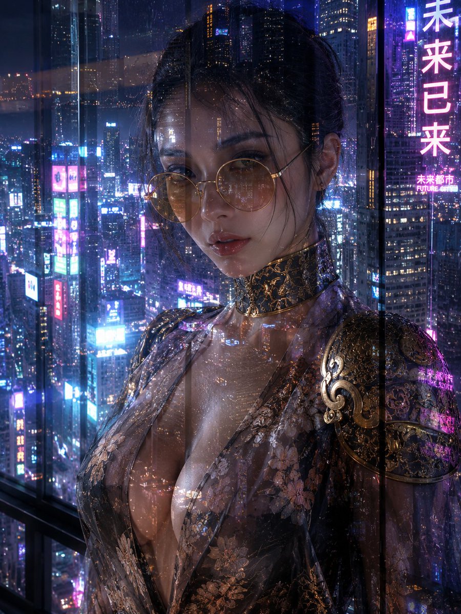 Cyberpunk Woman by Neon City Window preview image