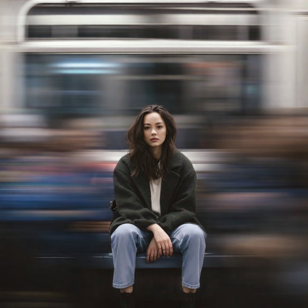 Still Woman on Fast Subway Platform preview image