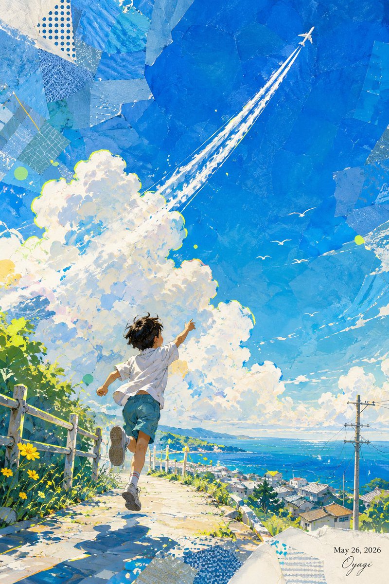Boy Chasing Airplane Contrail preview image