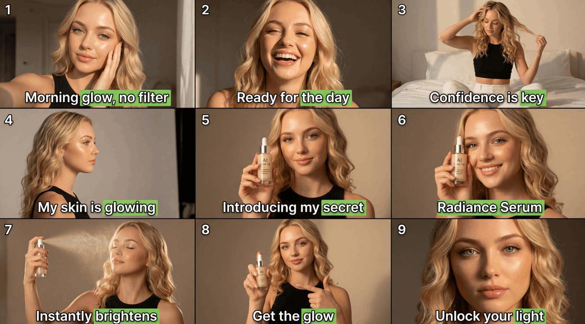 9-Panel Beauty Serum Storyboard preview image