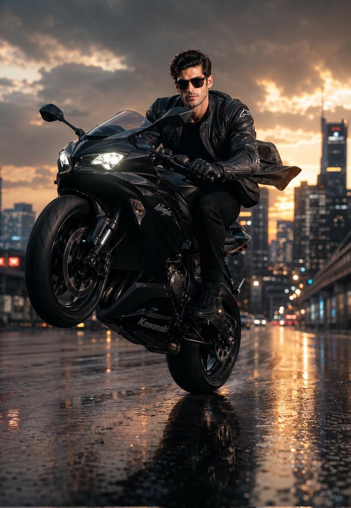Hyper-Realistic Biker Wheelie Portrait preview image