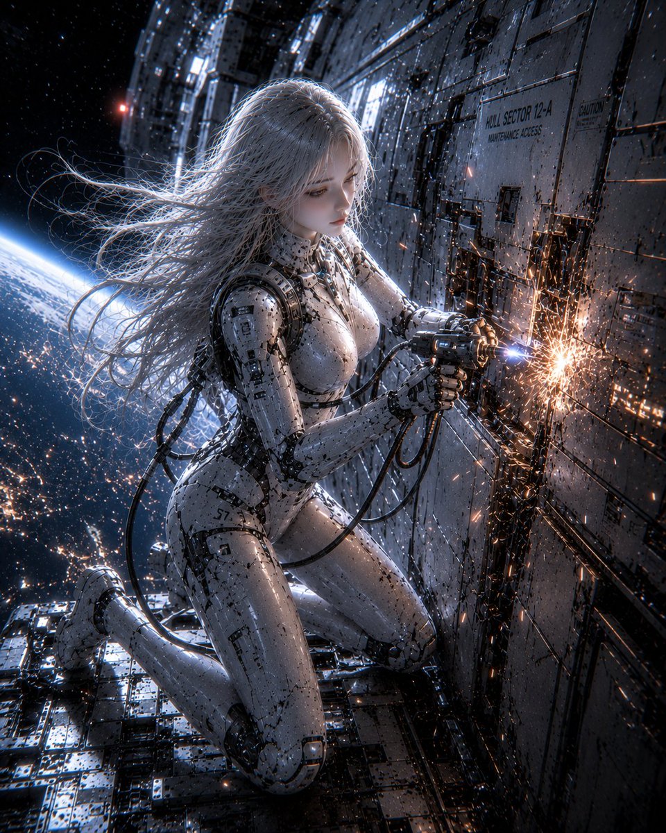 Female Android Repairing Spaceship Hull preview image