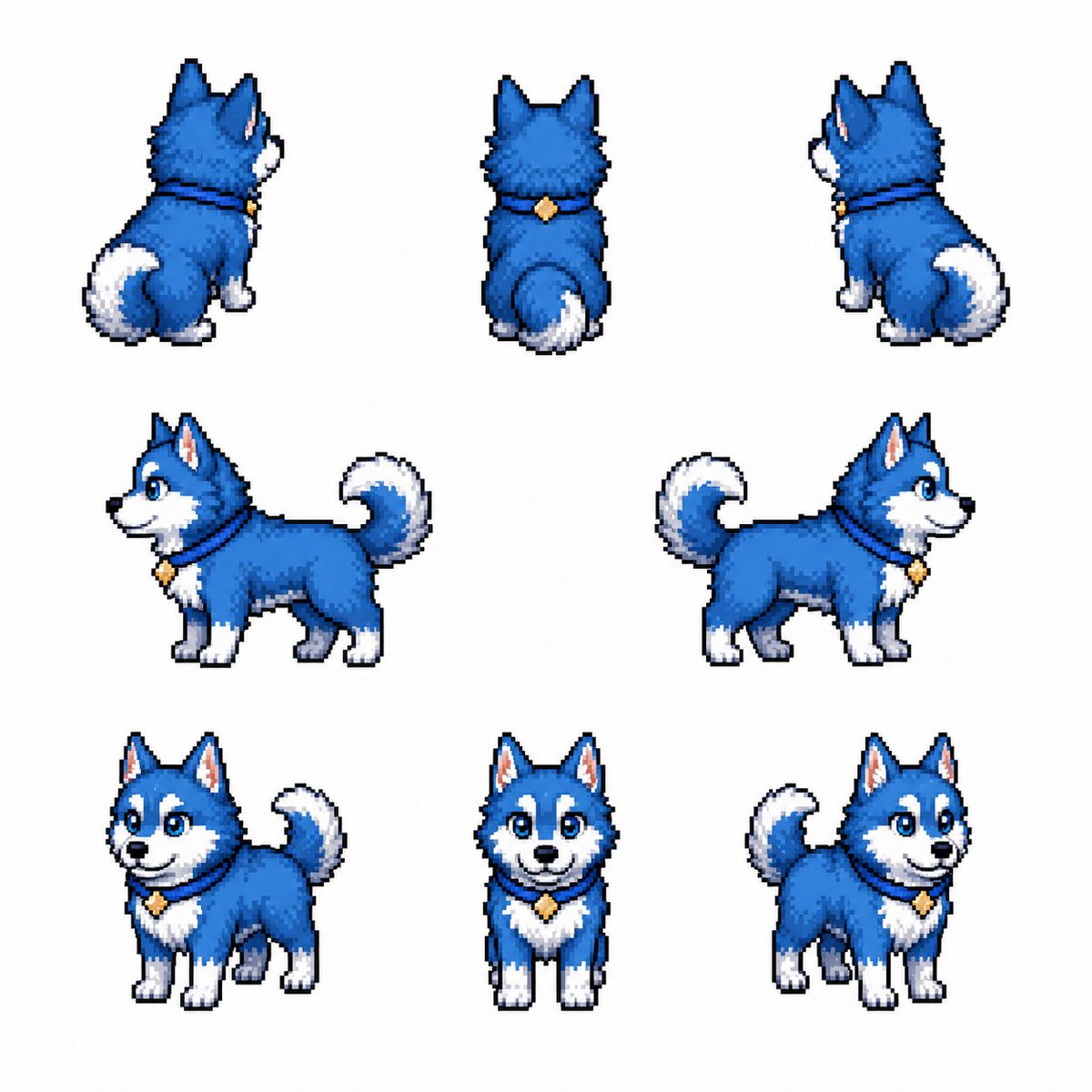 Blue Husky Pixel Sprite Sheet preview image
