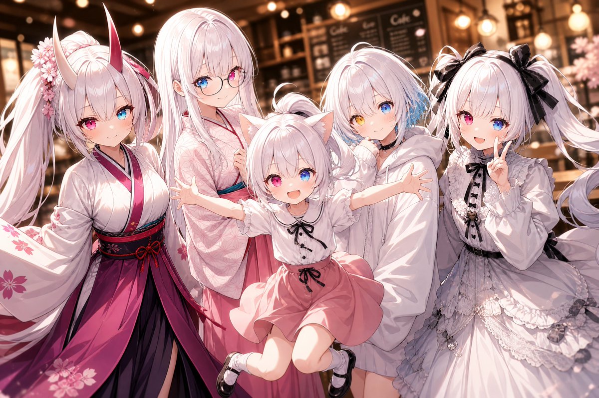 Five-Girl Anime Café Group Portrait preview image