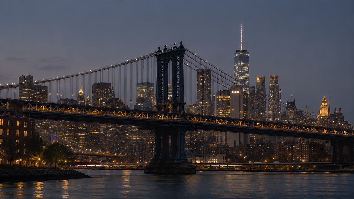 NYC Bridge Blue Hour Wallpaper preview image