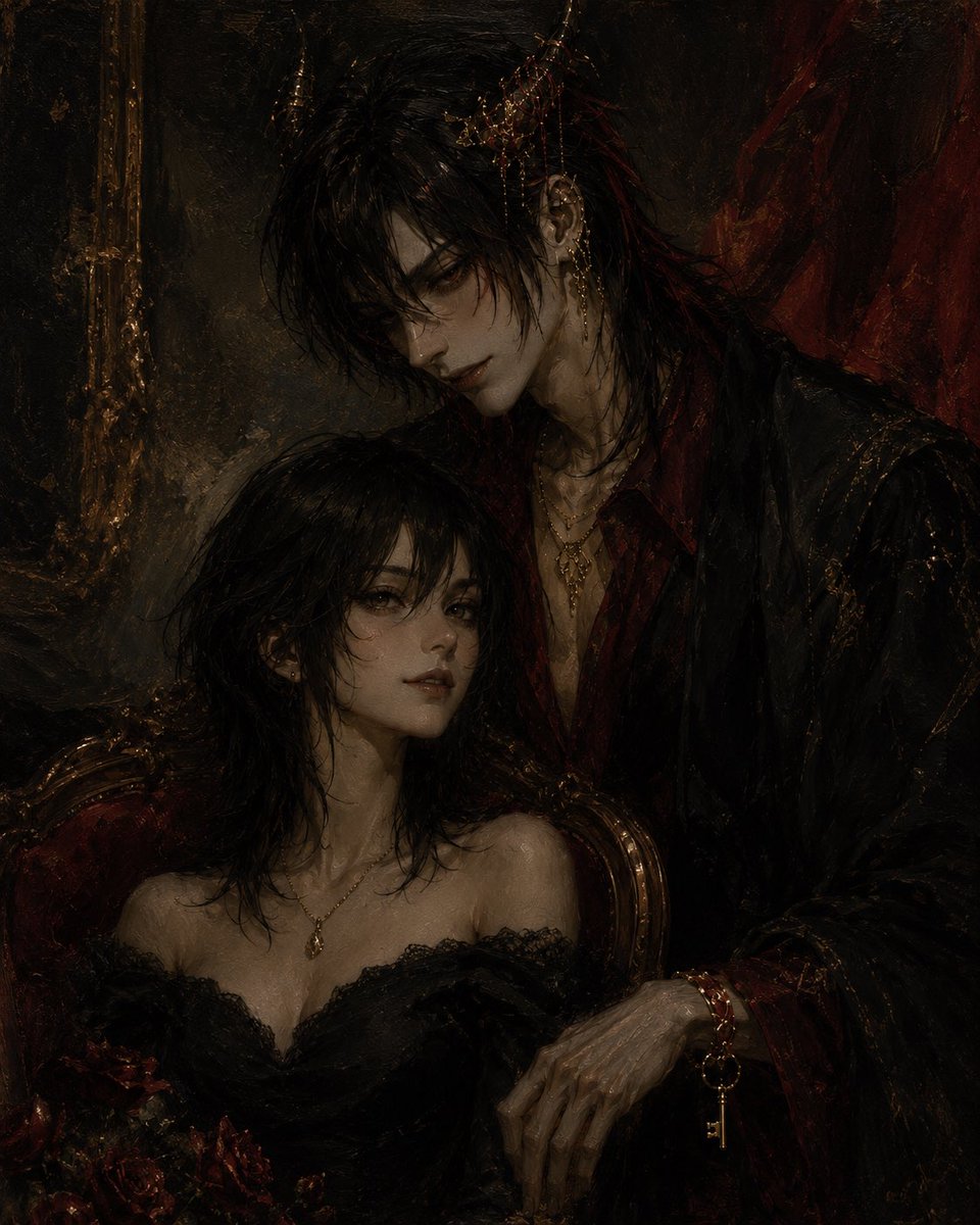 Gothic Vampire Couple Oil Portrait preview image