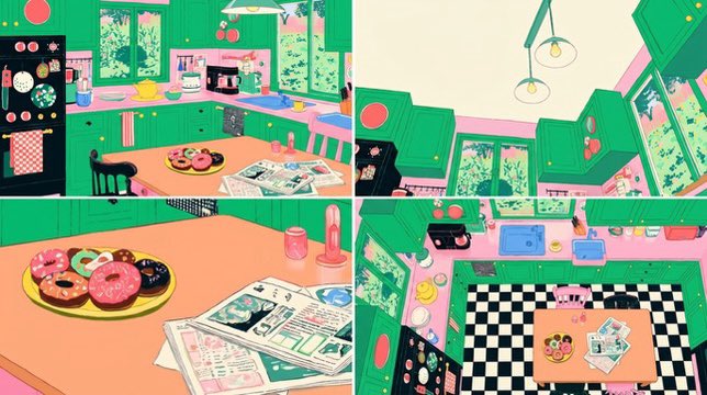 Four-Panel Retro Kitchen Scene preview image