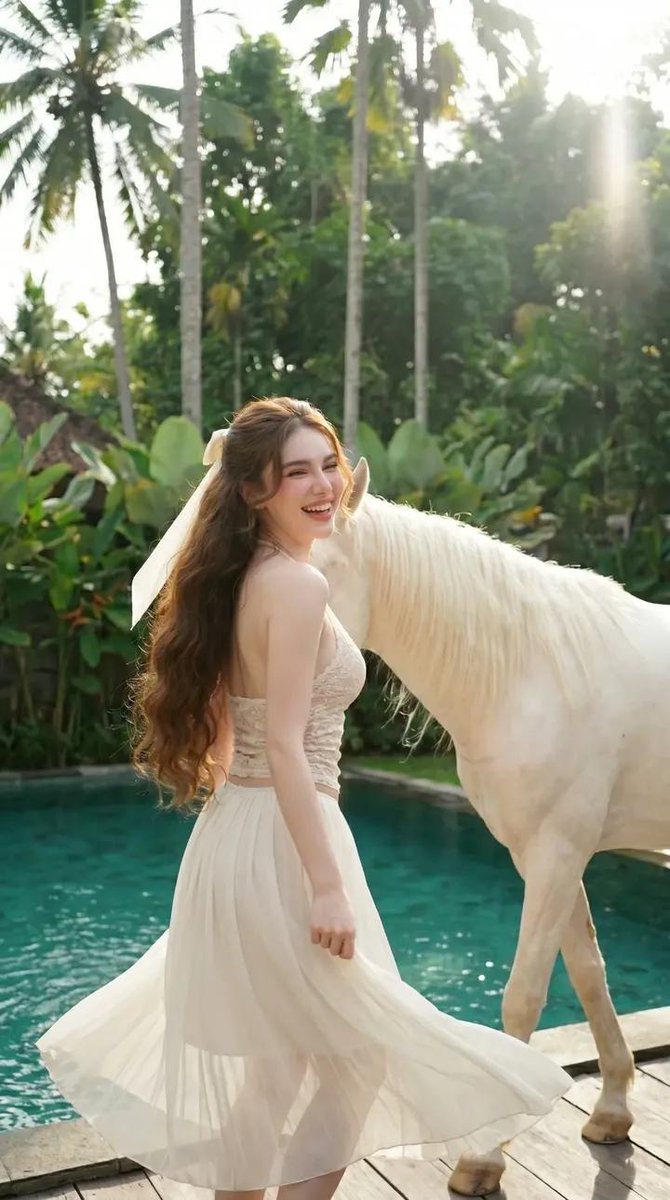 Poolside Woman and White Horse preview image