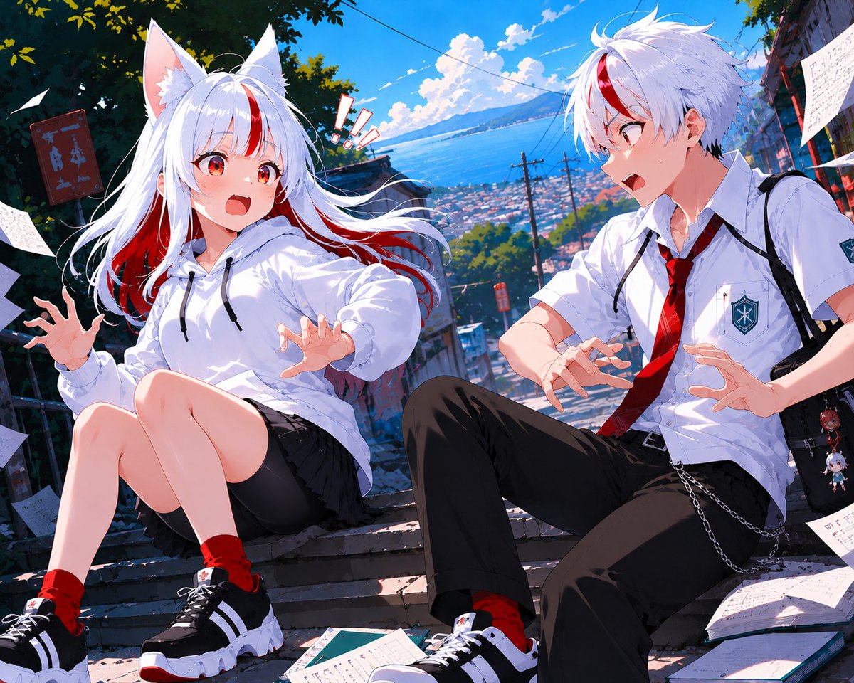 Fox-Eared Anime Students by the Sea preview image