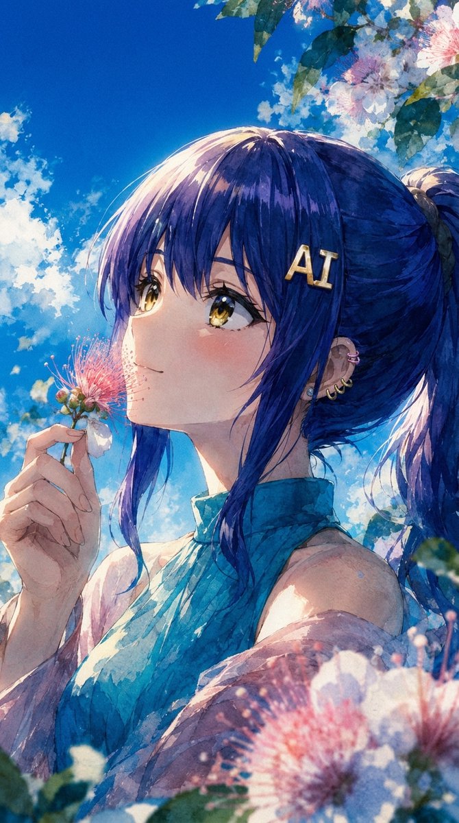 Summer Anime Portrait with Silk Tree Flowers preview image