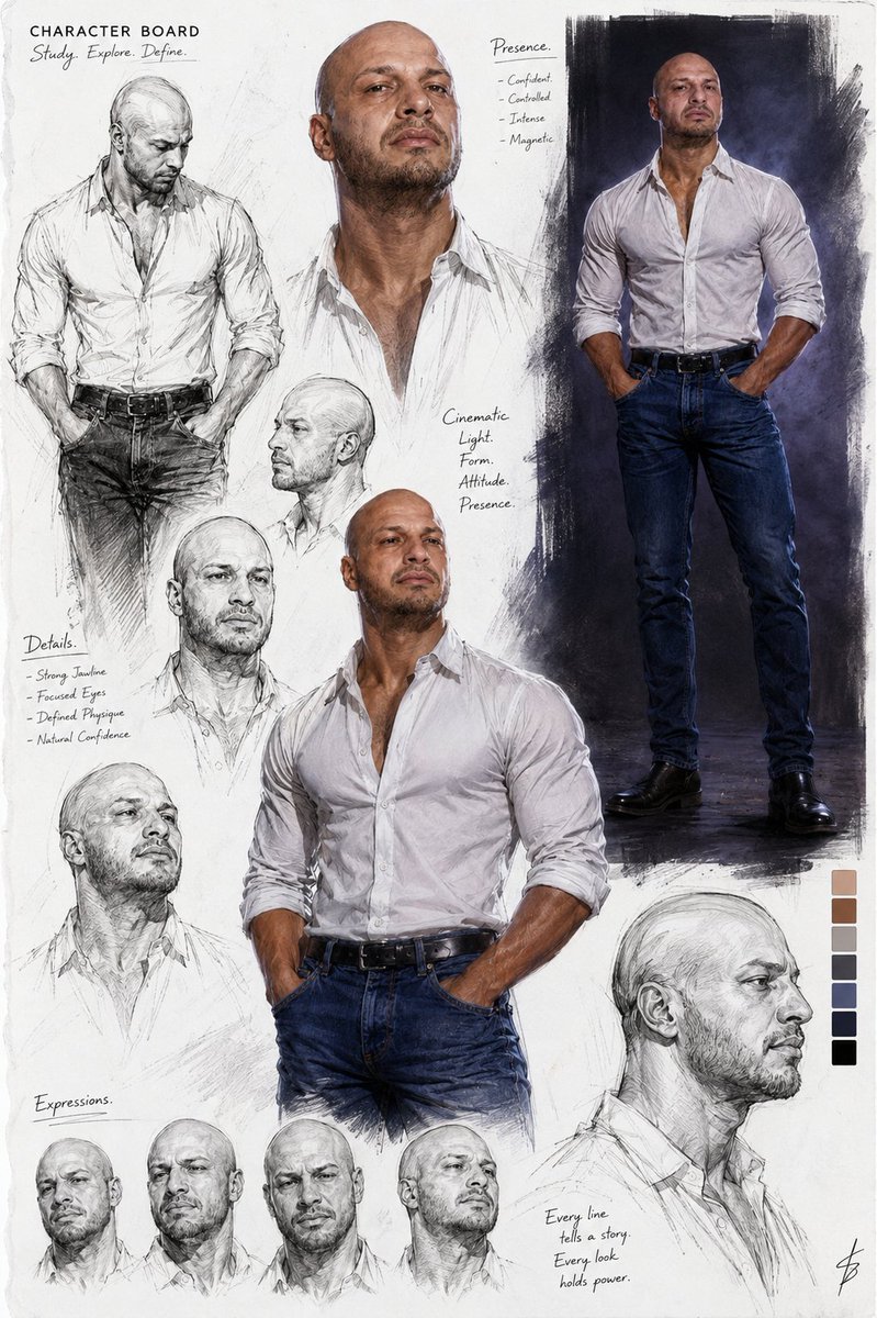 Cinematic Male Character Concept Board preview image