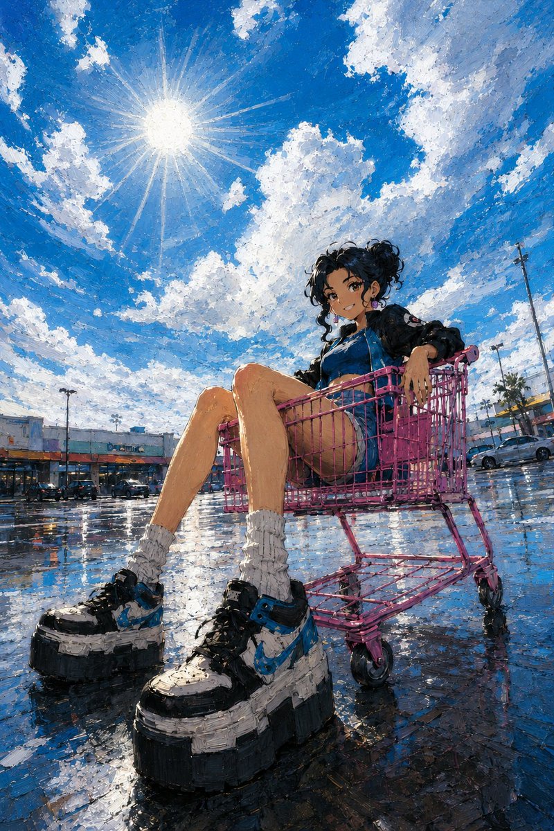 Stylized Oil Painting of Character in Shopping Cart preview image