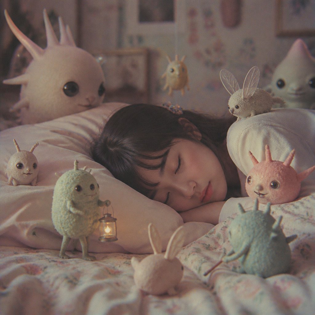 Sleeping Child with Dream Creatures preview image