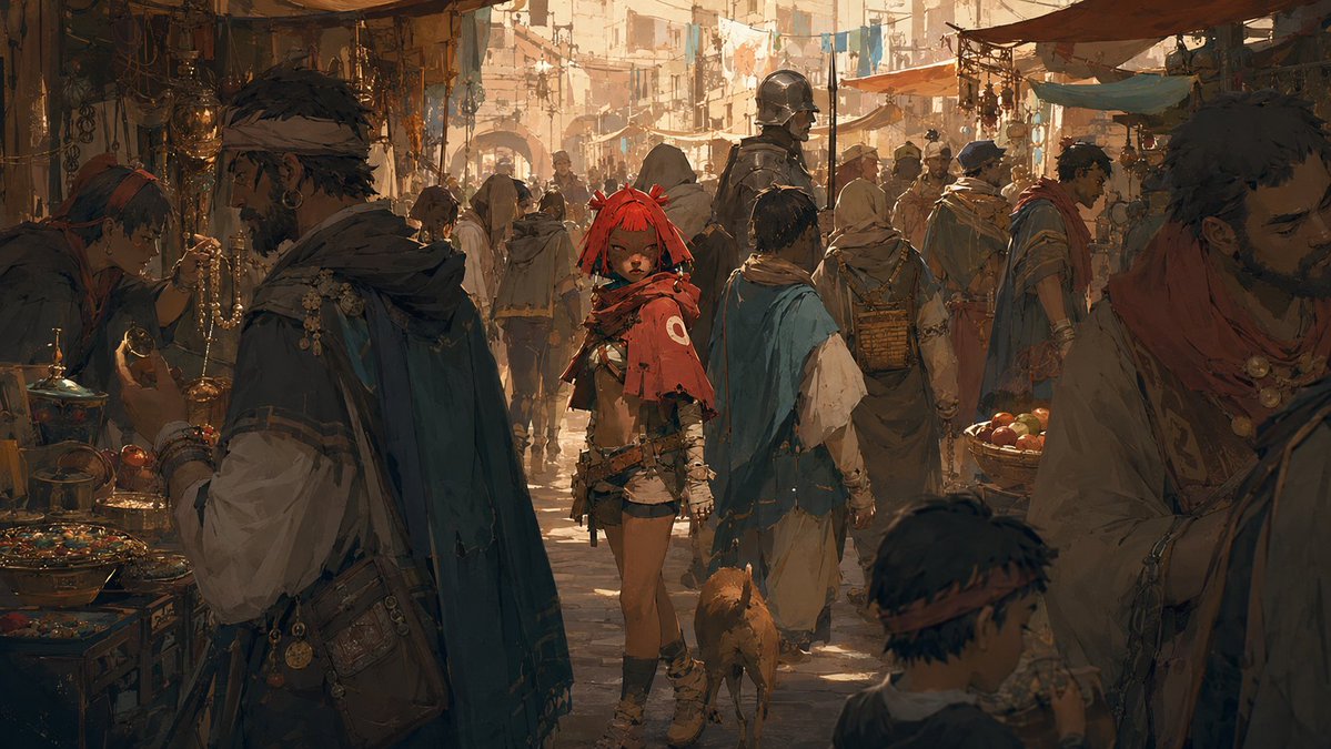 Cinematic Bustling Market Scene Sketch preview image