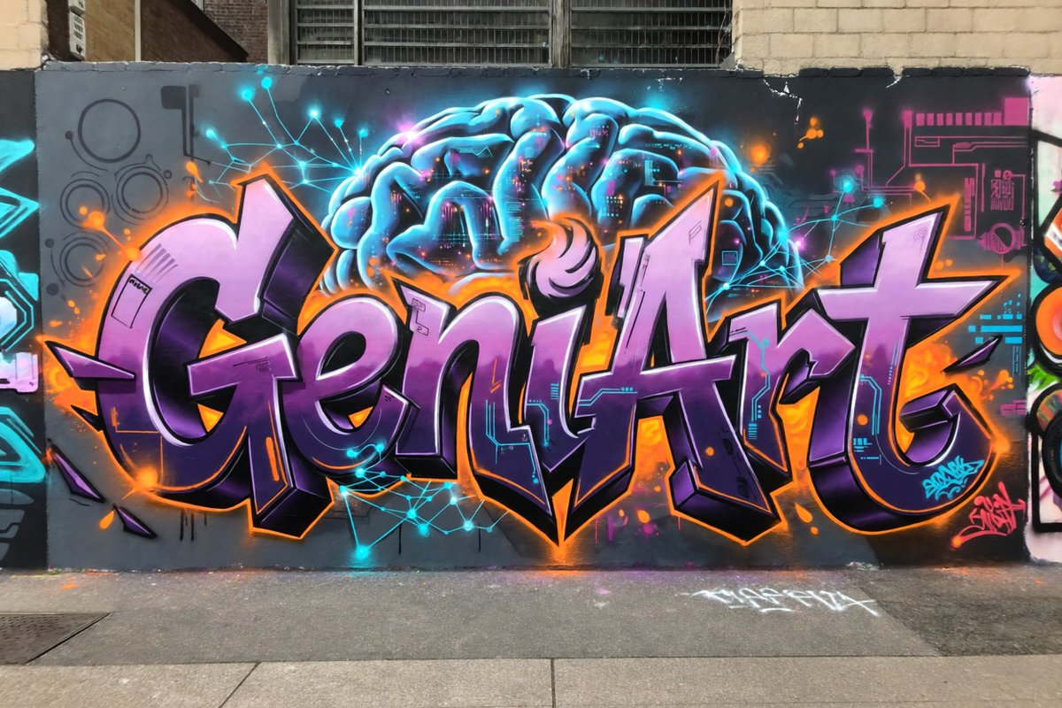 Neon Brain Graffiti Mural preview image