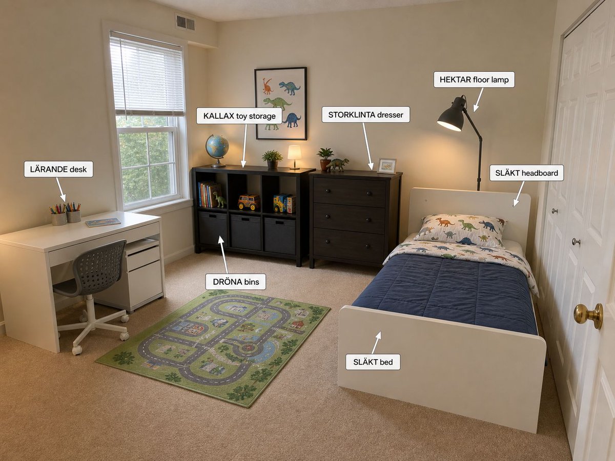 Annotated IKEA Kids Bedroom Design preview image