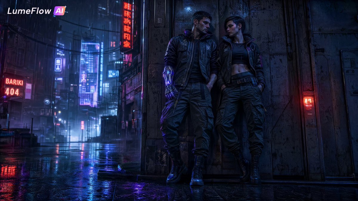 Cyberpunk Couple in Rainy City preview image