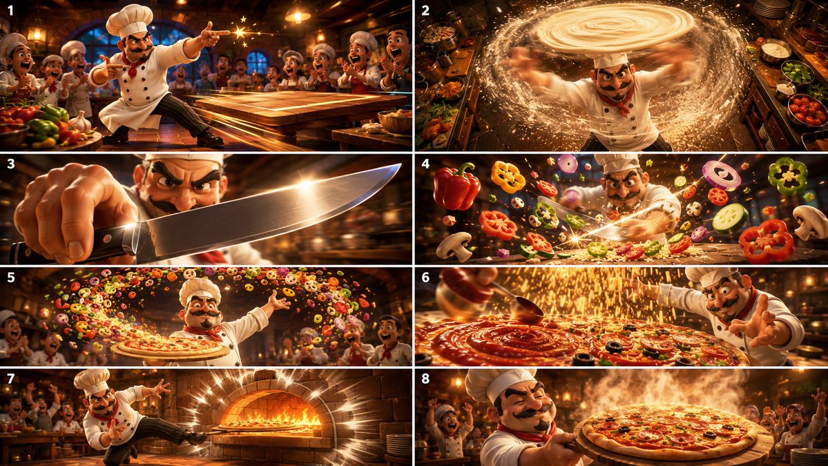 Cinematic Karate Pizza Chef Storyboard preview image
