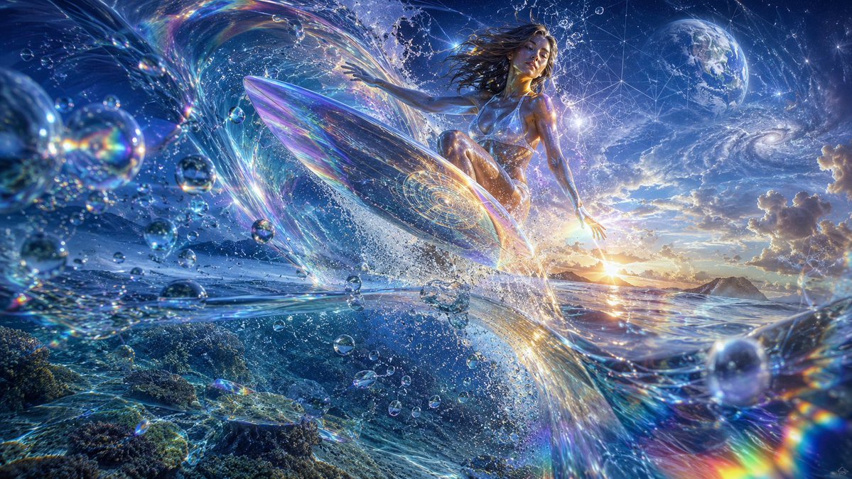 Cosmic Surfer on Iridescent Wave preview image