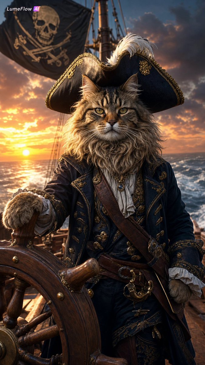 Fluffy Pirate Cat Captain Portrait preview image