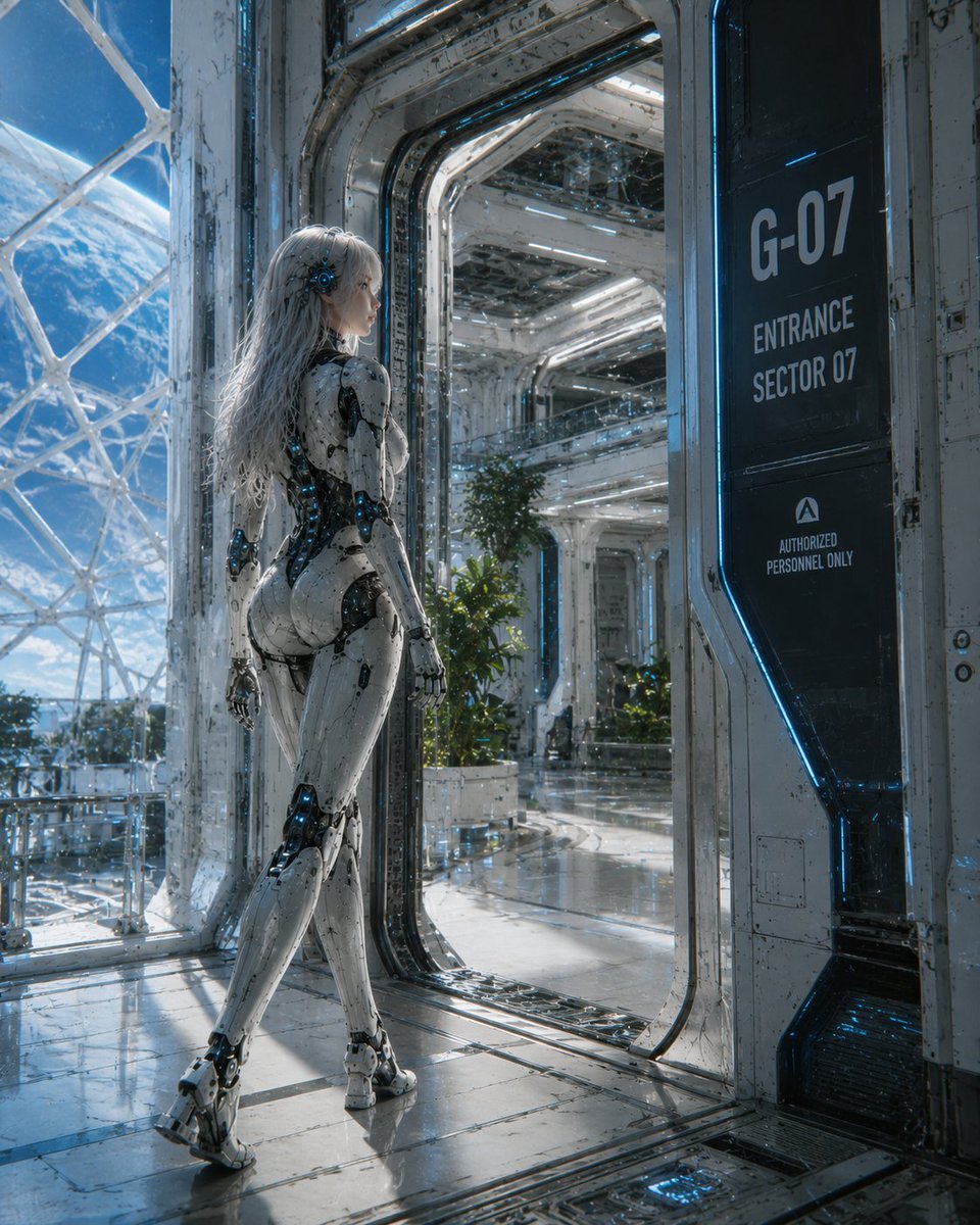 Female Android at Space Station Entrance preview image