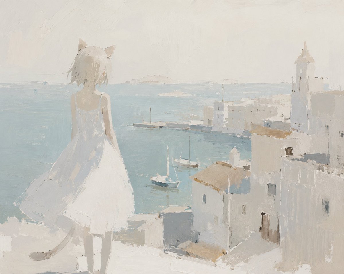 Minimalist Cat Girl Seaside Painting preview image