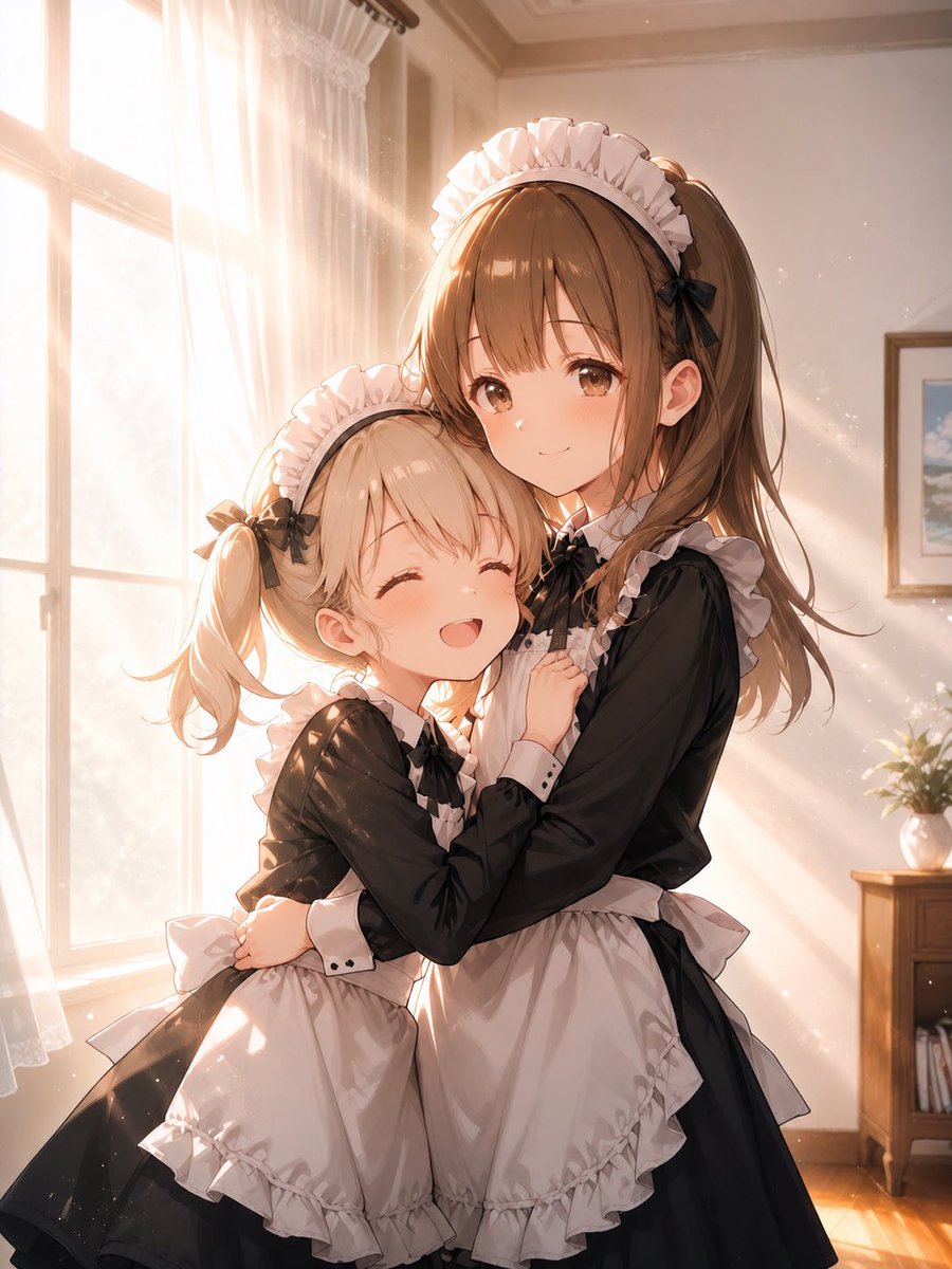 Sunlit Maid Sisters Hug preview image