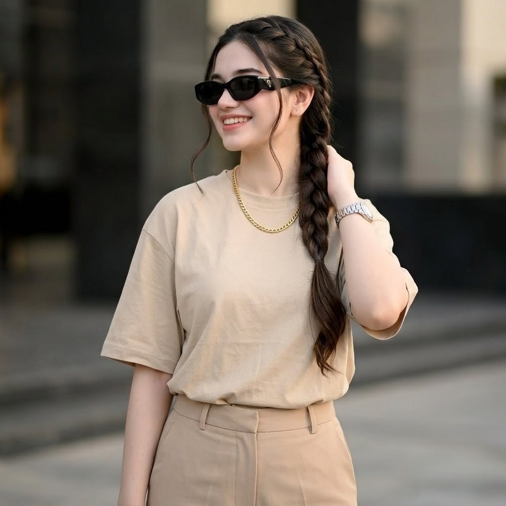 Beige Editorial Side-Braid Portrait preview image