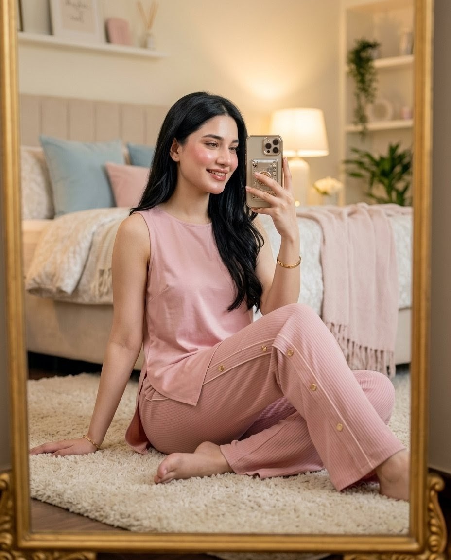 Pink Lounge Set Mirror Selfie preview image