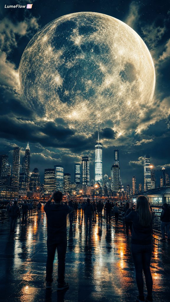 Gigantic Moon Over City Skyline preview image