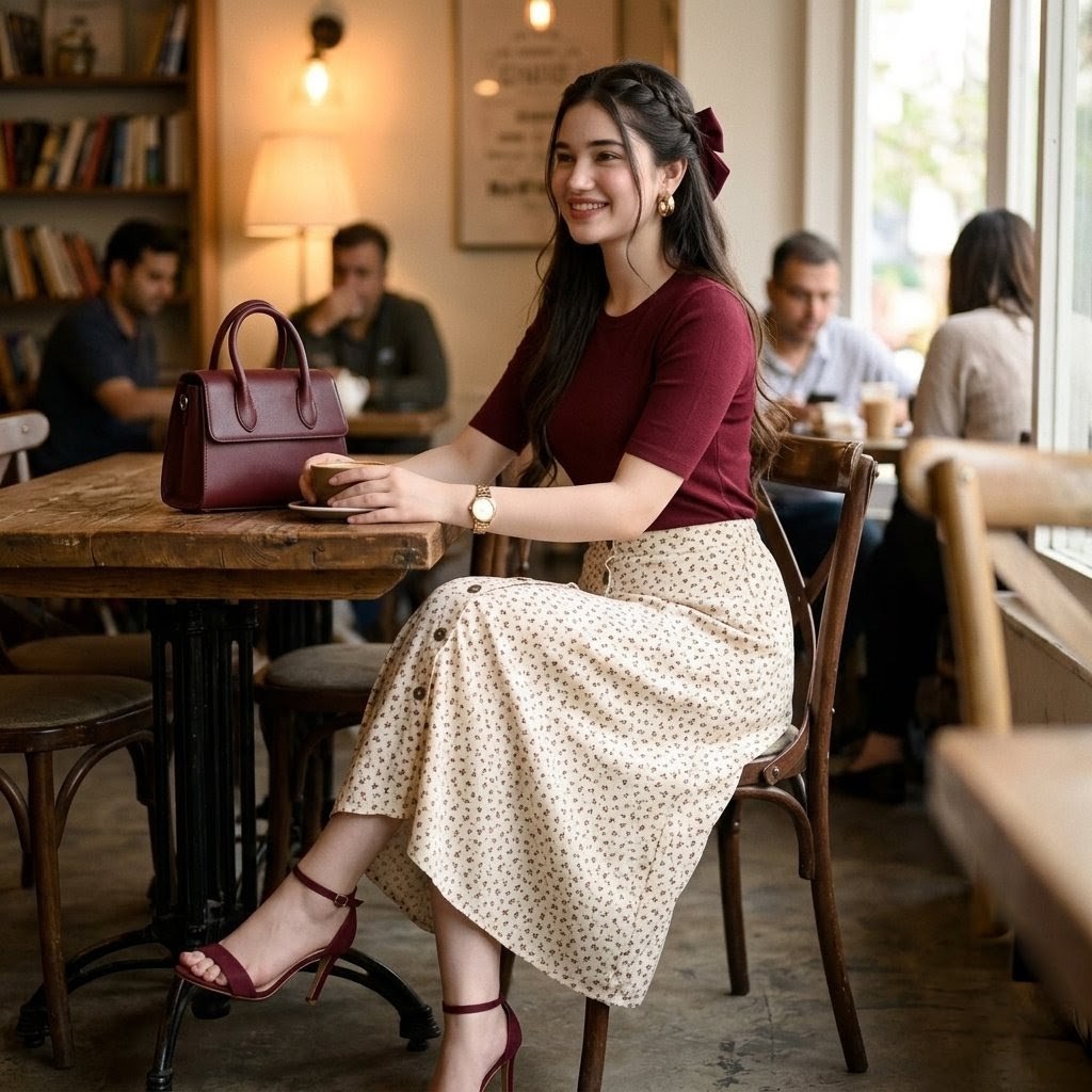 Cozy Café Maroon Outfit Portrait preview image