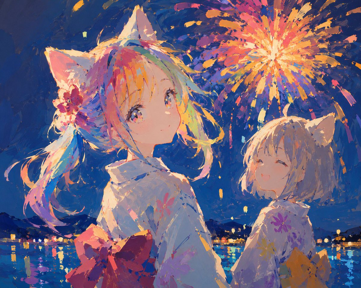彩虹头发猫娘插图预览图像