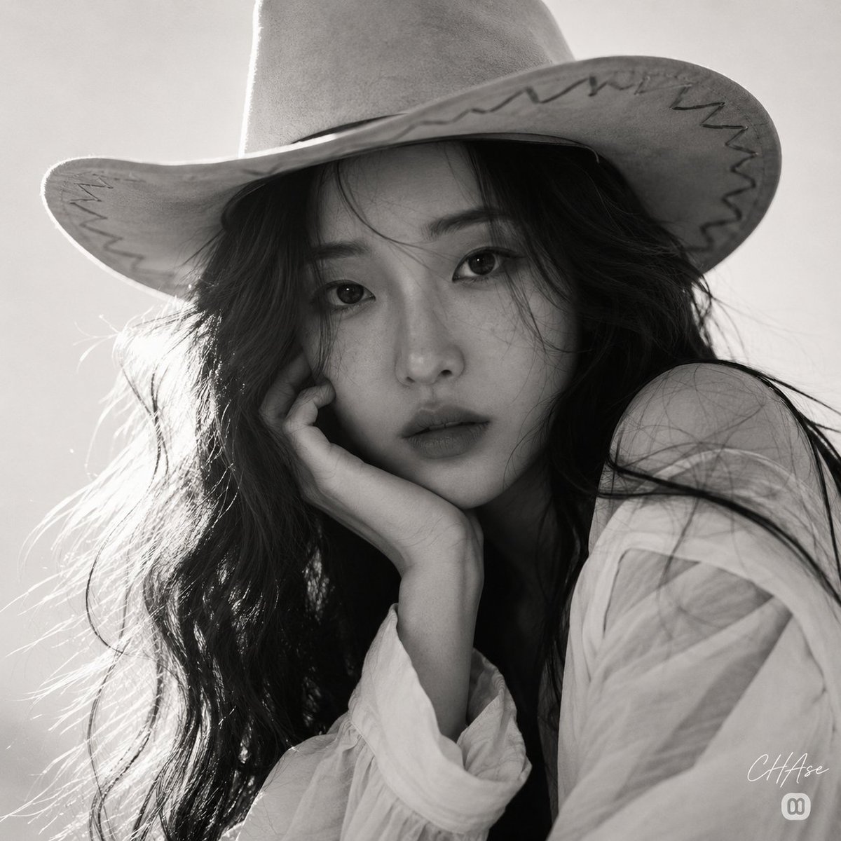 单色西部牛仔女郎肖像预览图