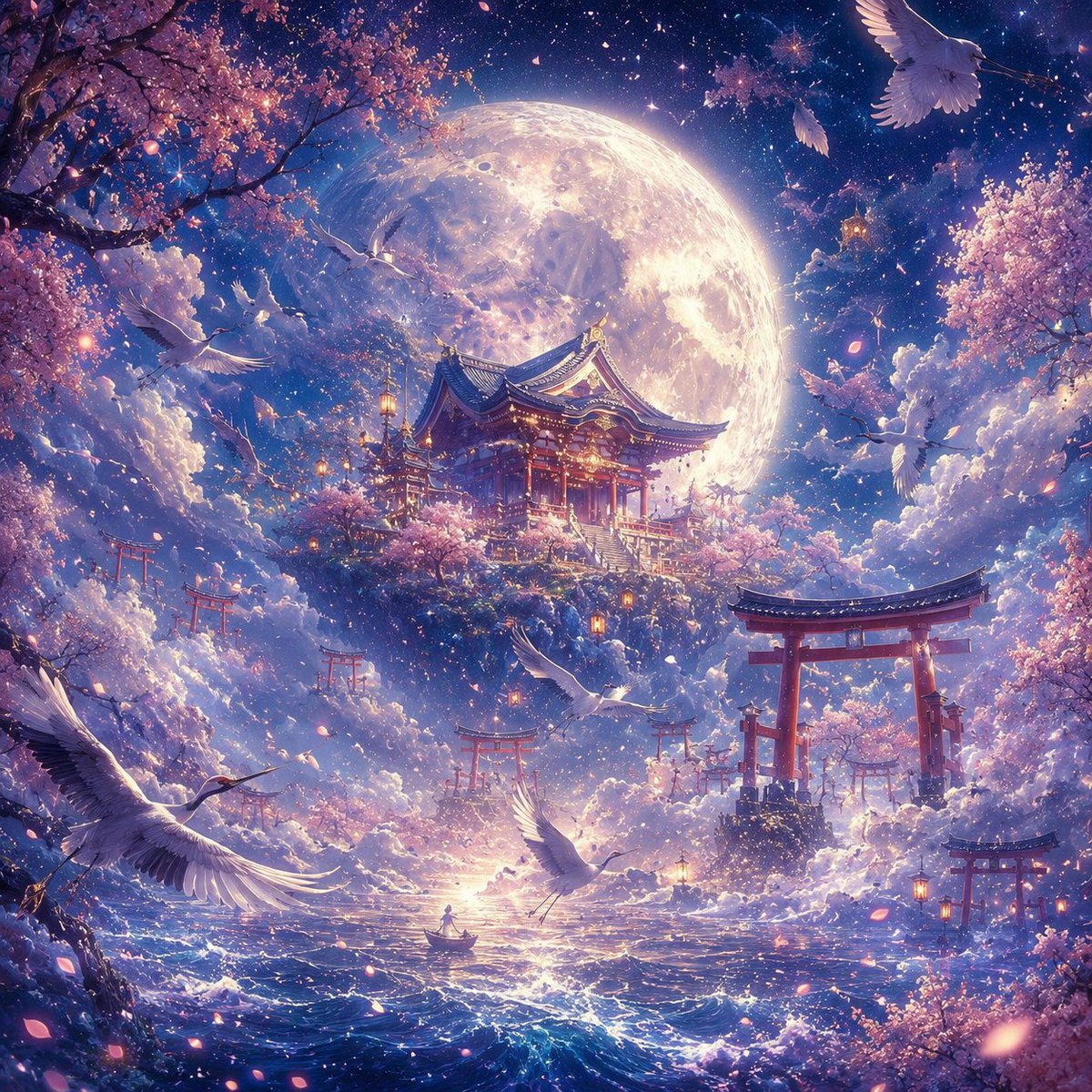 月光樱花神社幻想预览图像