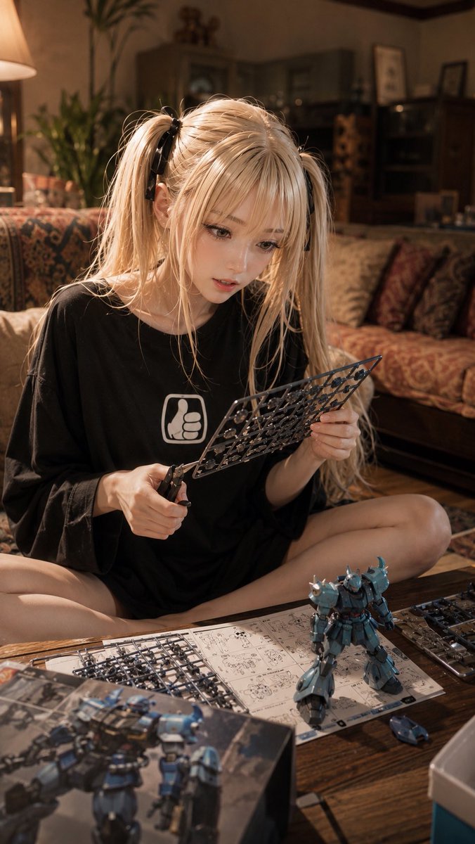 动漫女孩组装虚构机甲模型预览图像