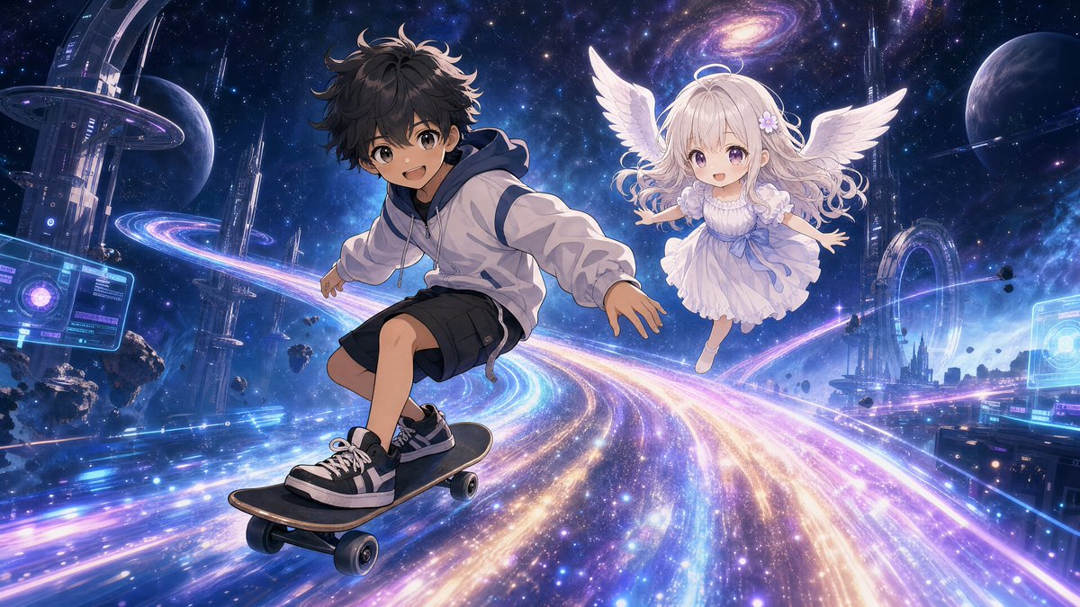 赛博朋克星云滑板场景预览图像