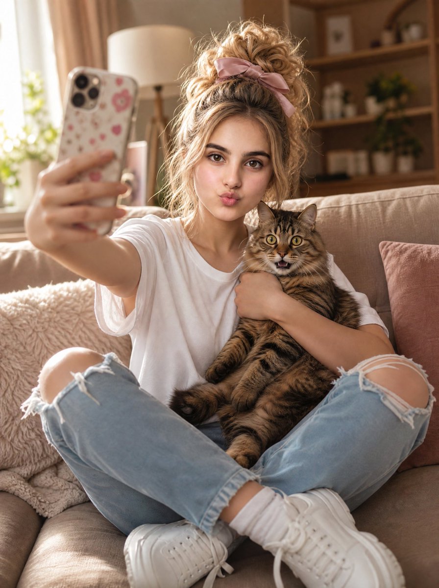 Cozy Selfie With Surprised Tabby Cat preview image
