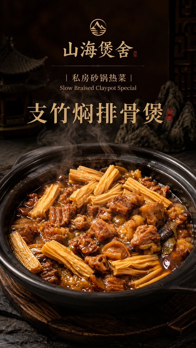 豪华中式砂锅美食海报预览图