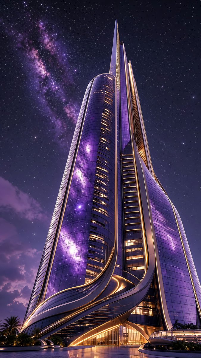 未来主义星空摩天大楼壁纸预览图像