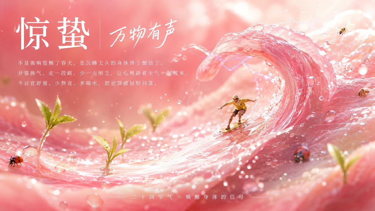 景蛰粉色露浪海报预览图