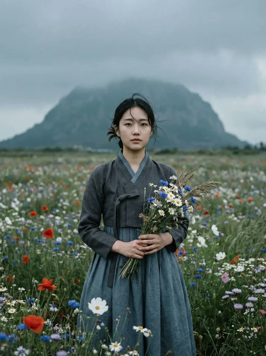 在野花草甸中的传统韩服肖像预览图