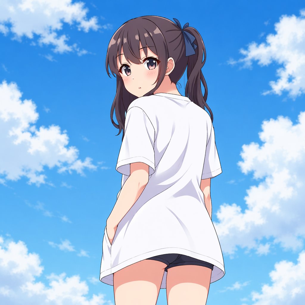动漫女孩在夏日天空下预览图