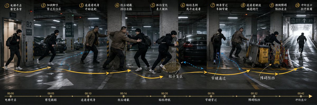 地下停车场追逐场景分镜故事板预览图像